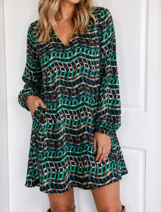 Joseph Ribkoff Dresses & Skirts - Women's Joseph Ribkoff Long Sleeve Dress Size 4 Green Black Geometric
